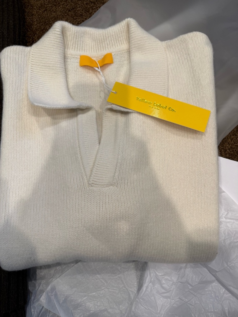Yellow Label Co. Men's Cream V-Neck Polo-Collar Sweater